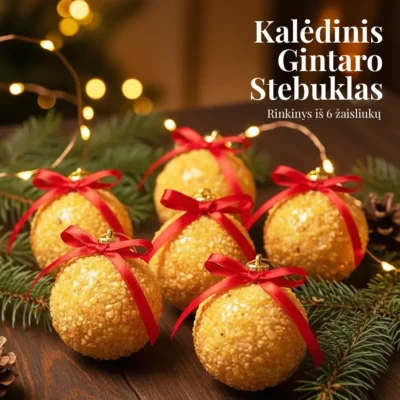 Gintaro kalėdiniai žaisliukai 6vnt. - "Kalėdų Medutis"